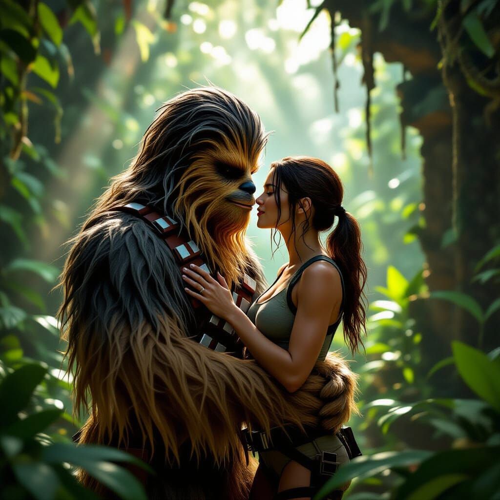 Chewbacca Kisses Lara Croft in Jungle Ruins