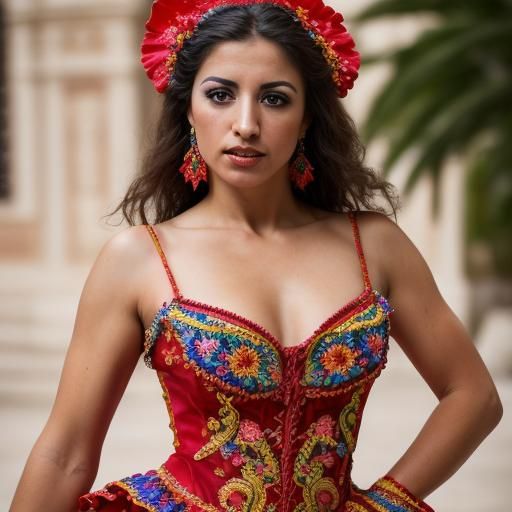 Flamenco Dancer in Embroidered Dress: Hyper-Realistic Photo