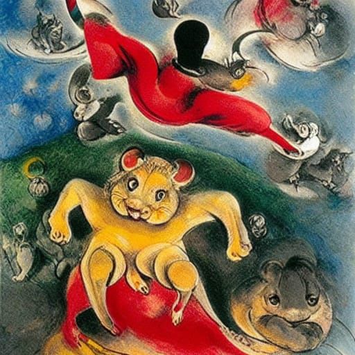 Mouse Dancing in Fire: A Surreal Romantic Illustration