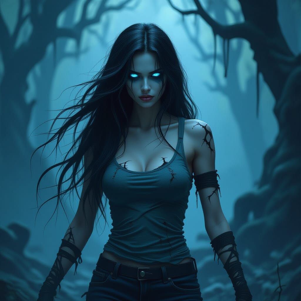 Ethereal Female Ghost in Dark Forest