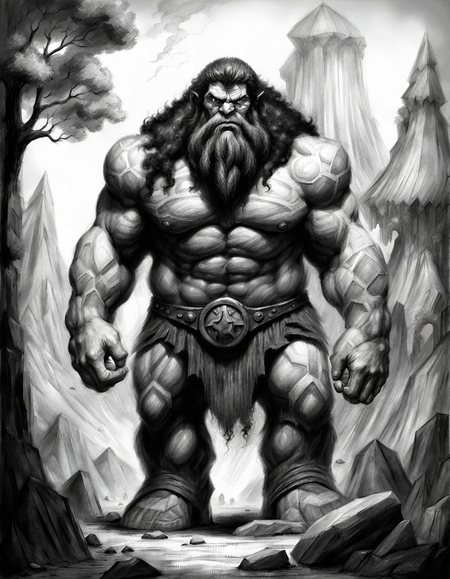 Menacing Giant in Black and White Pencil Sketch