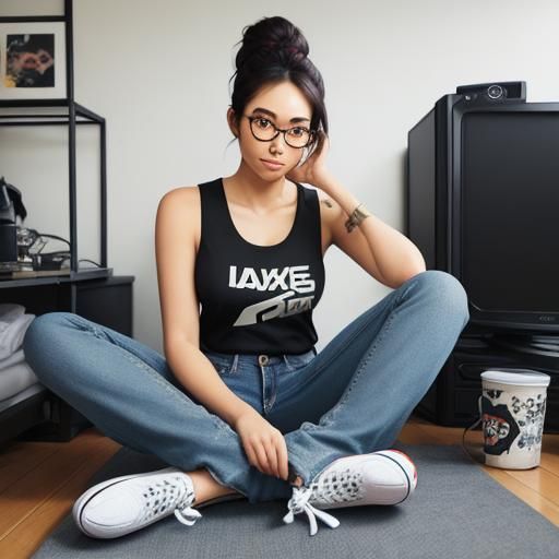 Girl Gamer in Room With PC, Hyperrealistic