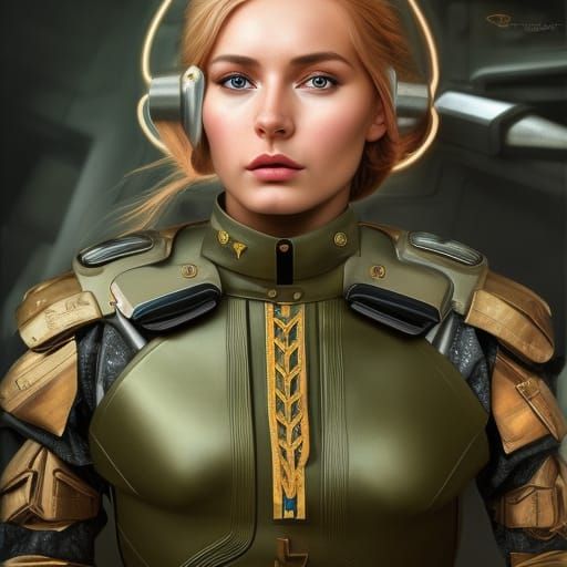 Futuristic Russian Soldier in Art Nouveau Style