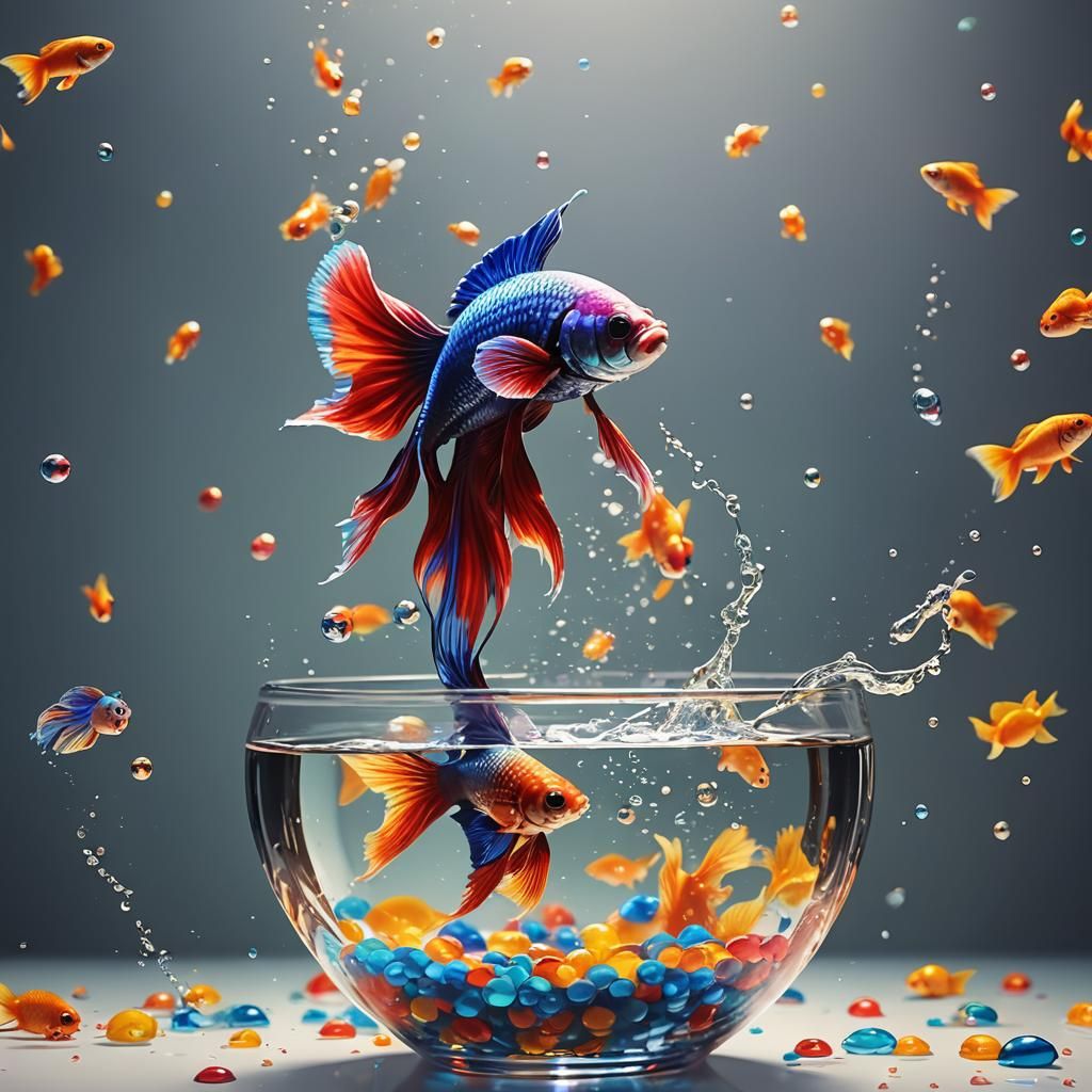 Betta Fish Leaping: A Pop Art Inspired Digital Painting
