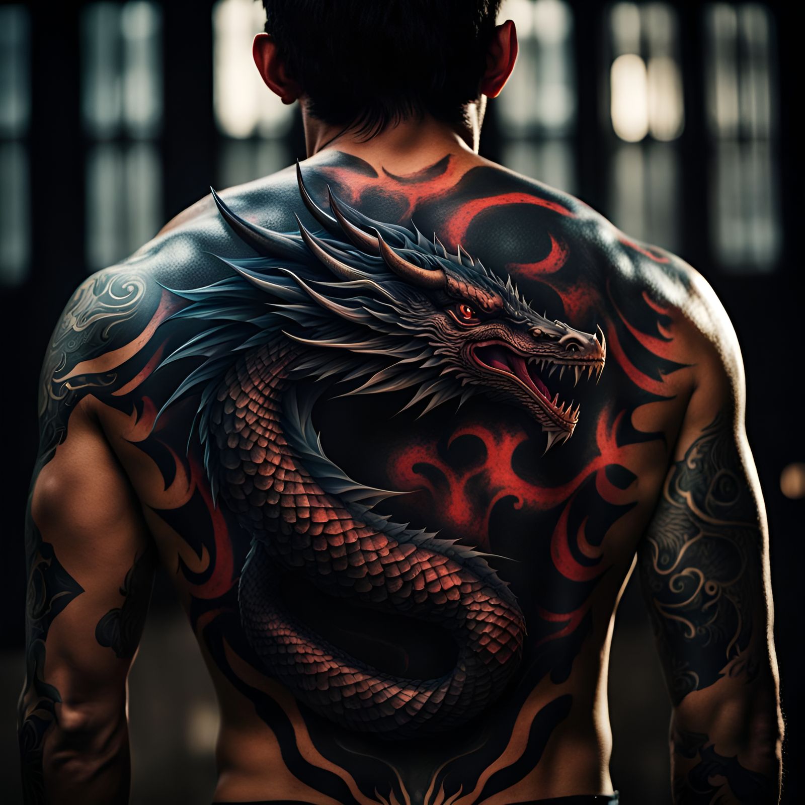 Man with Dragon Tattoo Back Cinematic HD