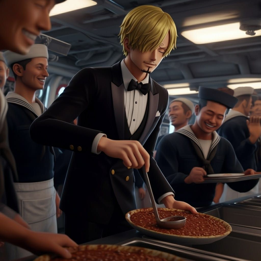 Anime-Inspired Navy Scene with Sanji Serving Chili