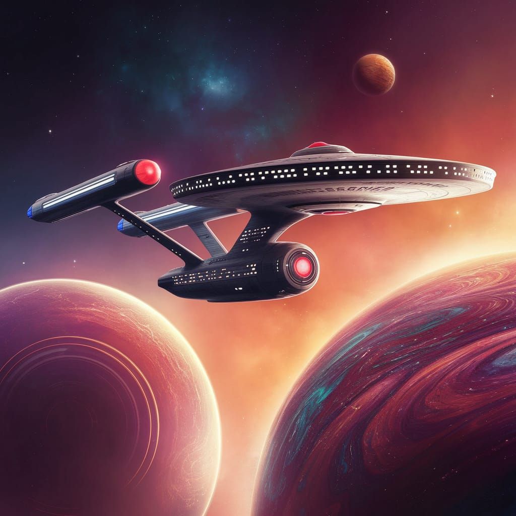 Stunning Digital Painting of USS Enterprise in Deep Space wi...