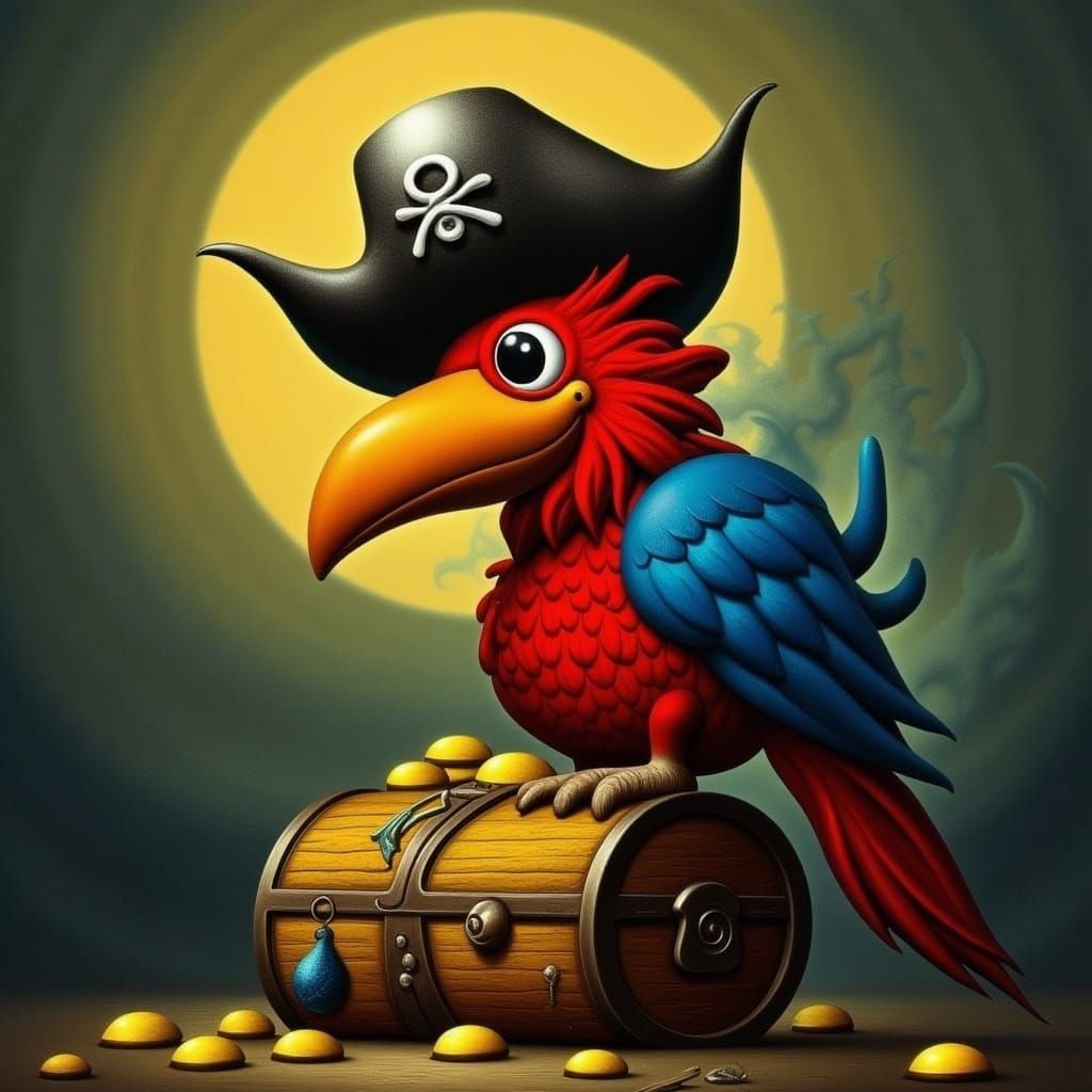Giant Pirate Parrot on Gold Chest