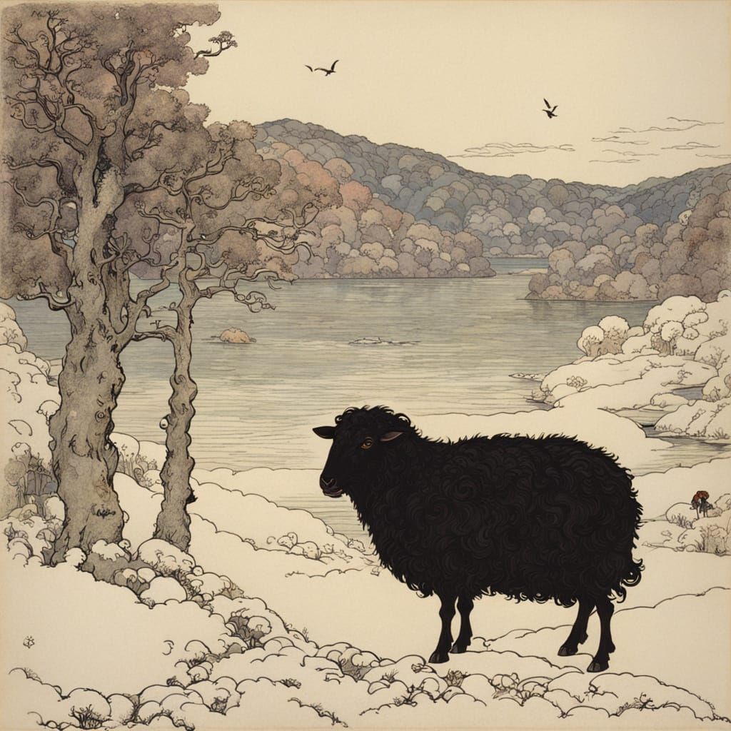 Victorian-Style Black Sheep with Flock