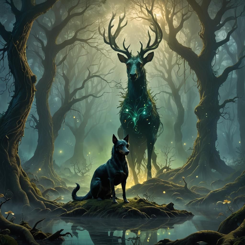 Kelpies in Mystical Forest: A Fantasy Concept Art