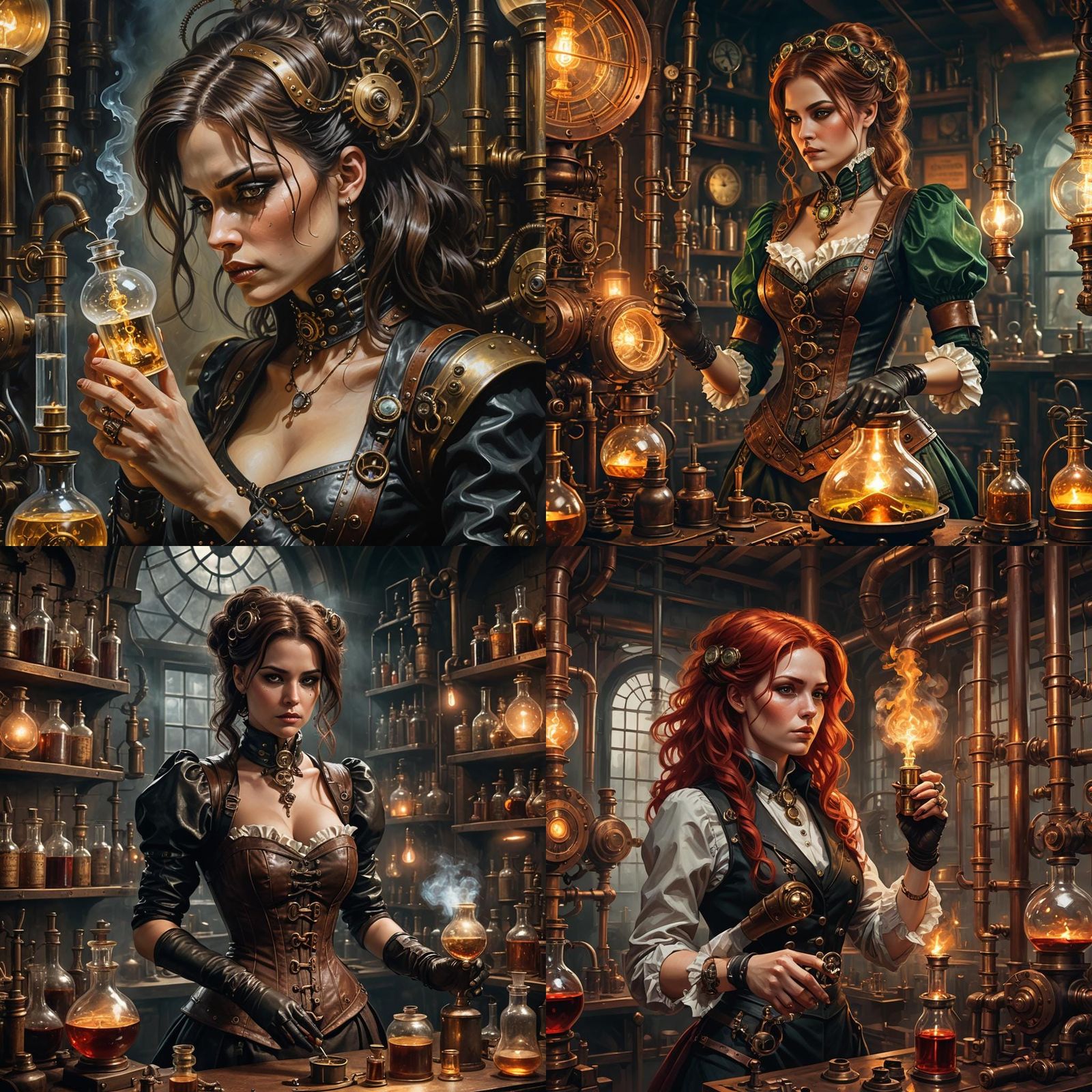 Steampunk Lady in Victorian Laboratory with Raven