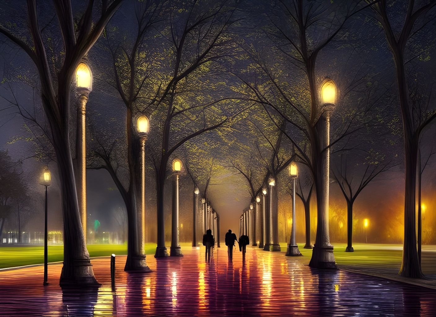 Walk in a park at night