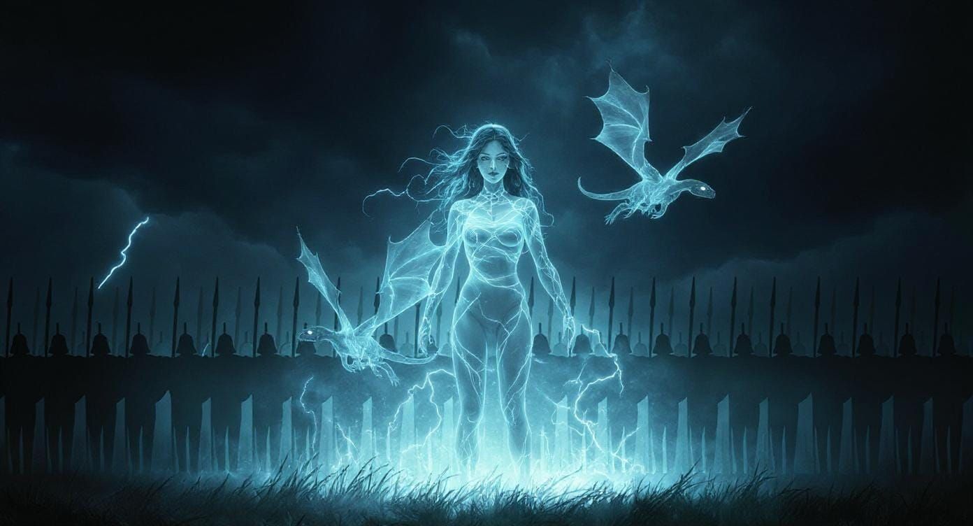 Ethereal Dragon Goddess and Her Lightning Dragons