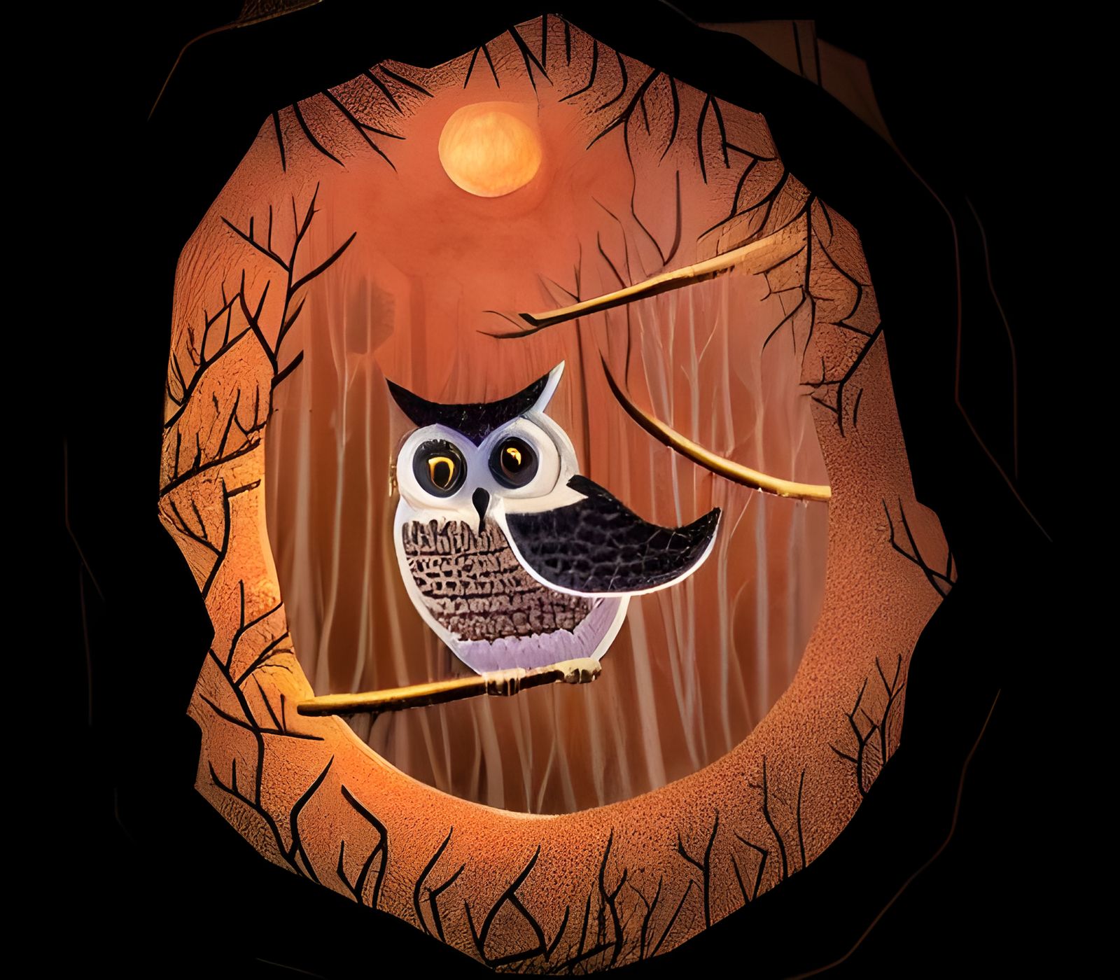 Owls in Forest: Watercolor Impasto Painting