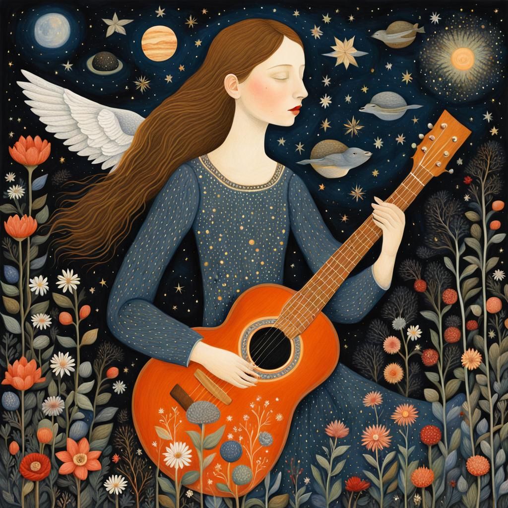 Whimsical Dreamscapes: Girl in Harmony with Celestial Nature