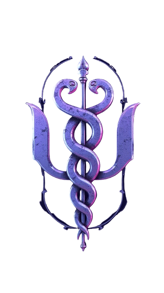 Symmetrical Medical Logo with Rod of Asclepius and Snakes in...