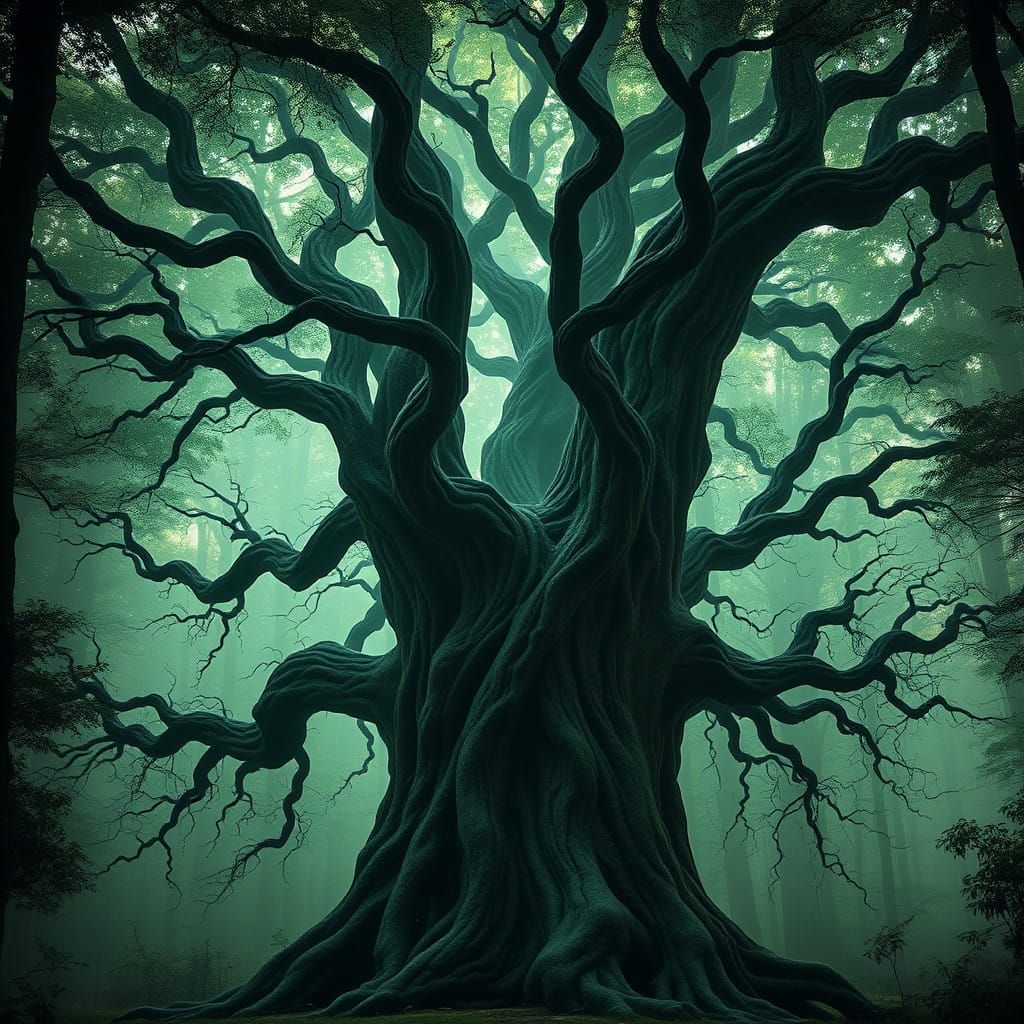Majestic Dark Tree in the Heart of Enchanted Woods