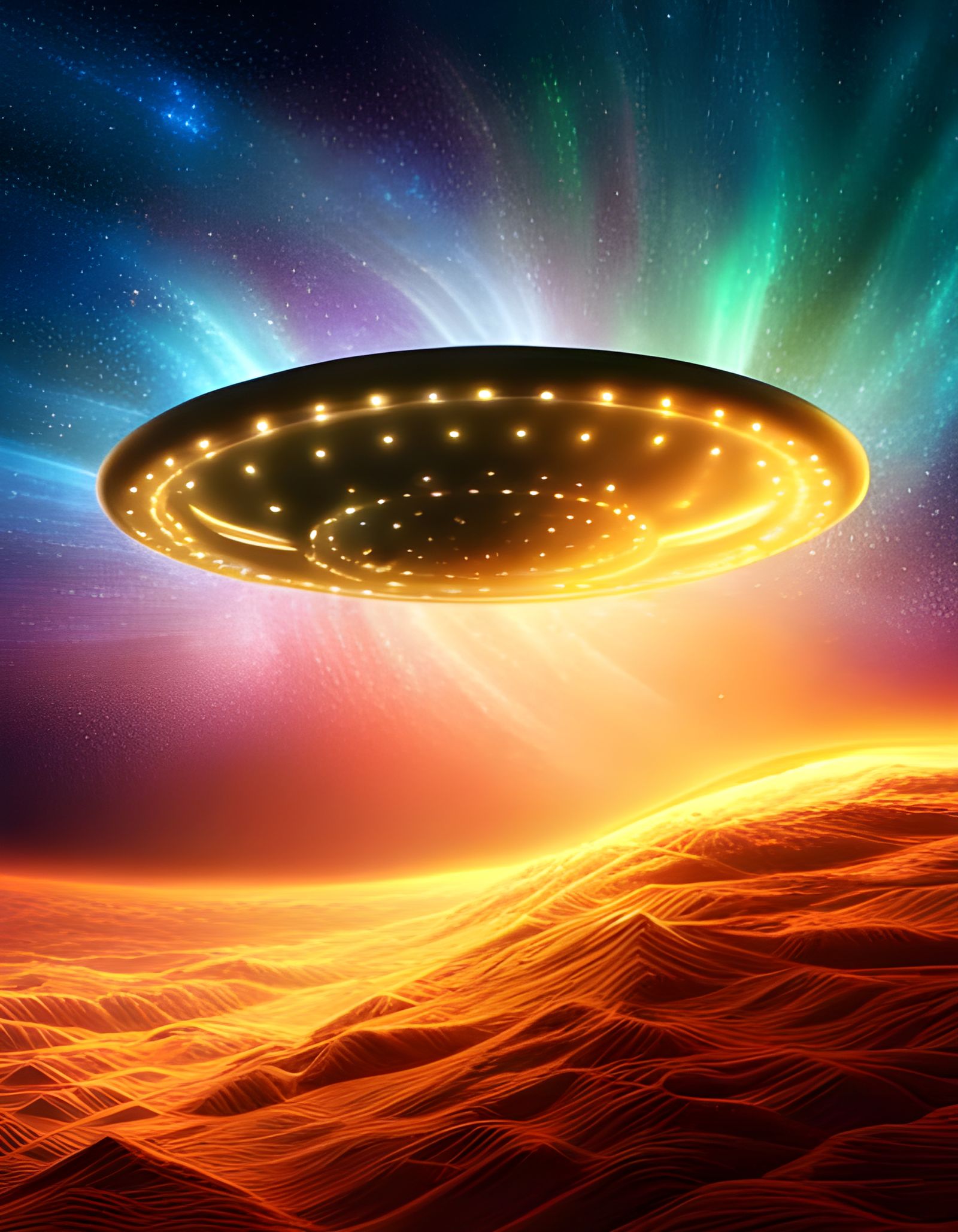 Vintage Sci-Fi UFO Over Galactic Starscape