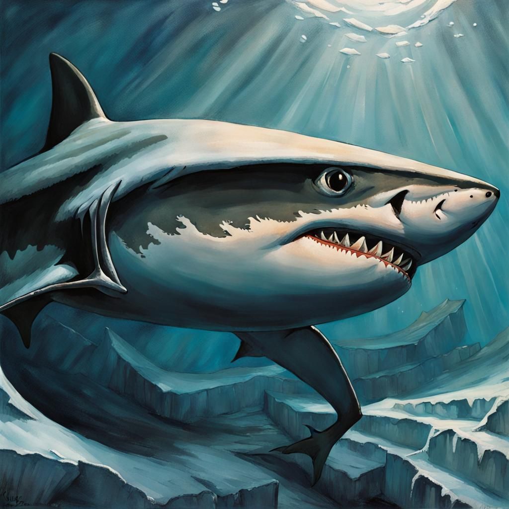 Shark Beneath Ice Floe: Romantic Style