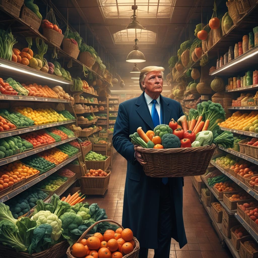 Trump's Mystical Grocery Trip: Surreal Concept Art