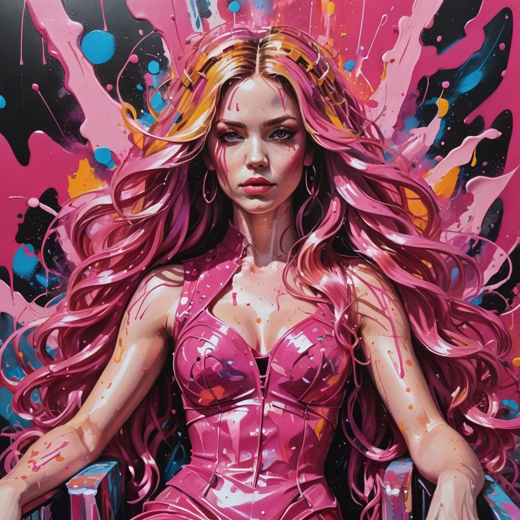 Goddess on Titanium Throne in Graffiti Splash Art