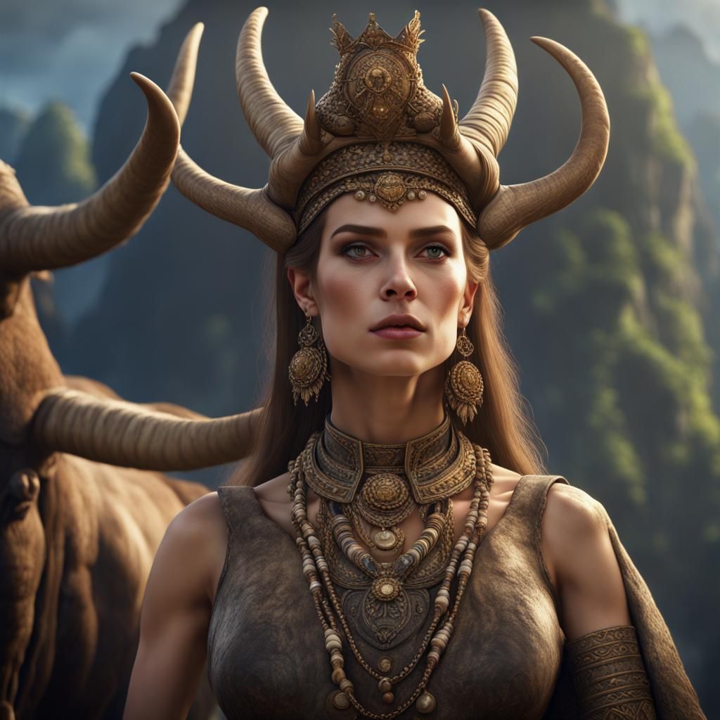 Prehistoric Queen of Romania Portrait in Detailed Matte Pain...