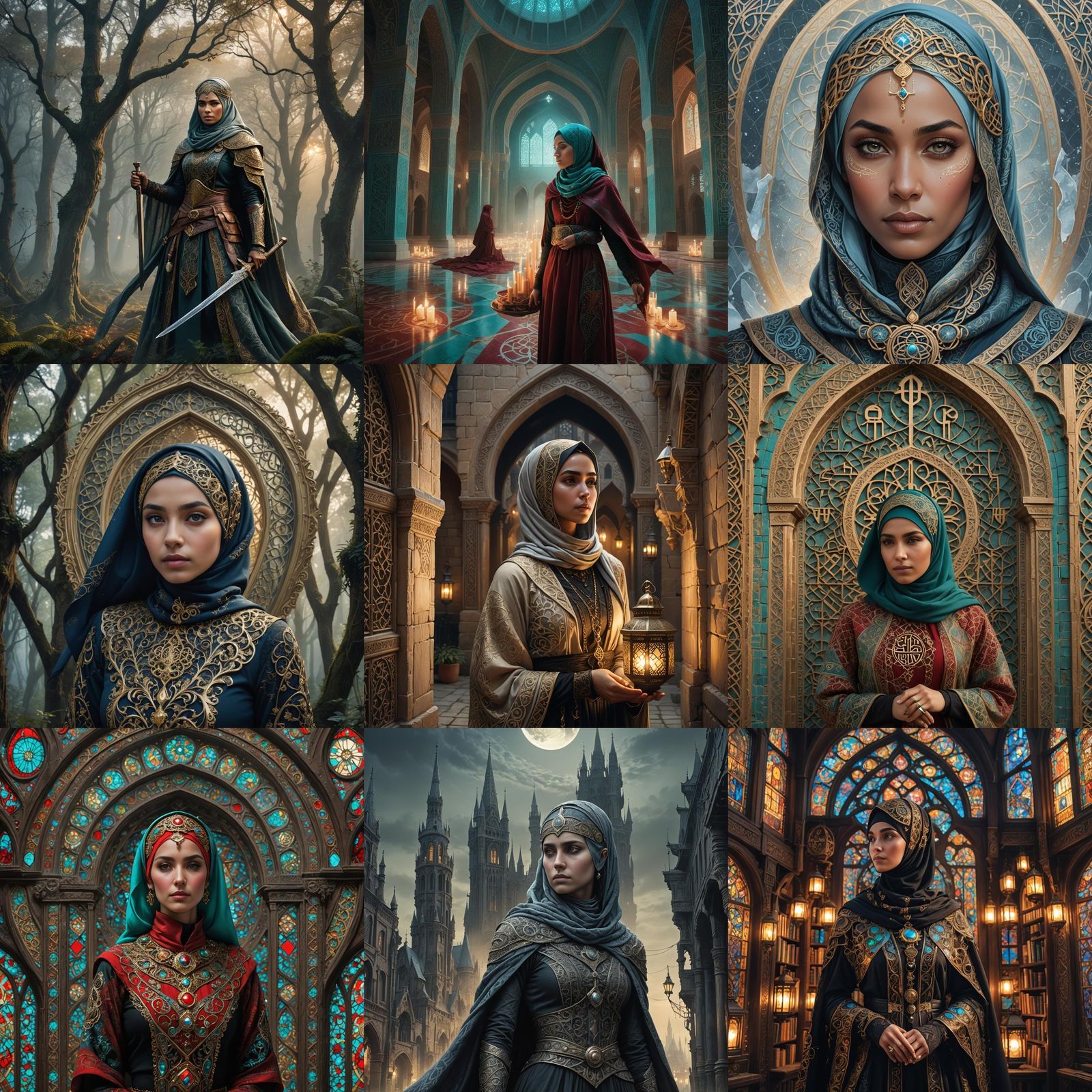 Victorian Islamic Viking Gothic Hijab in Detailed Matte Pain...