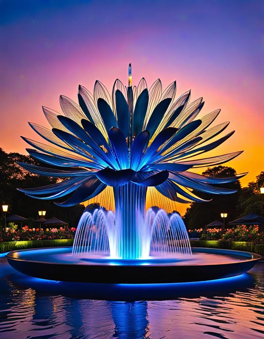 Intricate Metal Wire Flower Fountain Sculpture