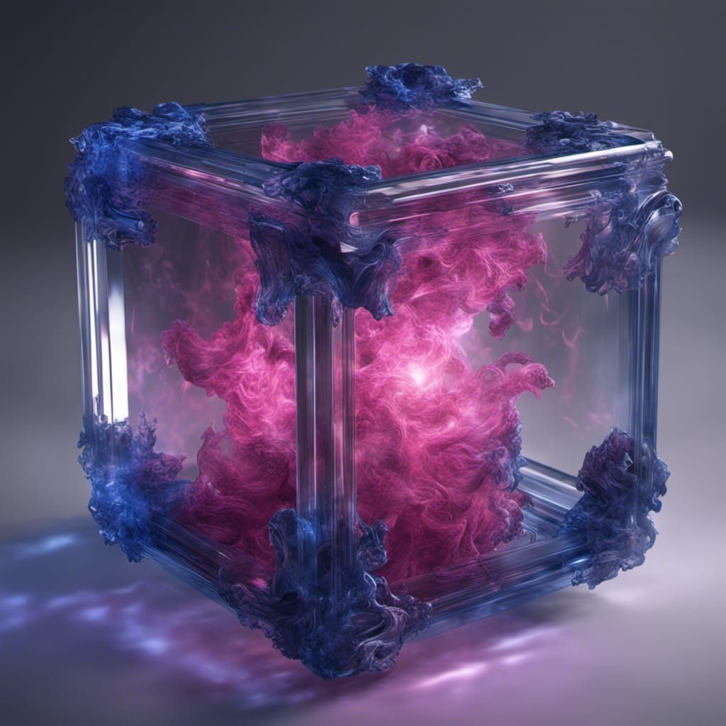 Glass Cube with Sapphire and Magenta Highlights