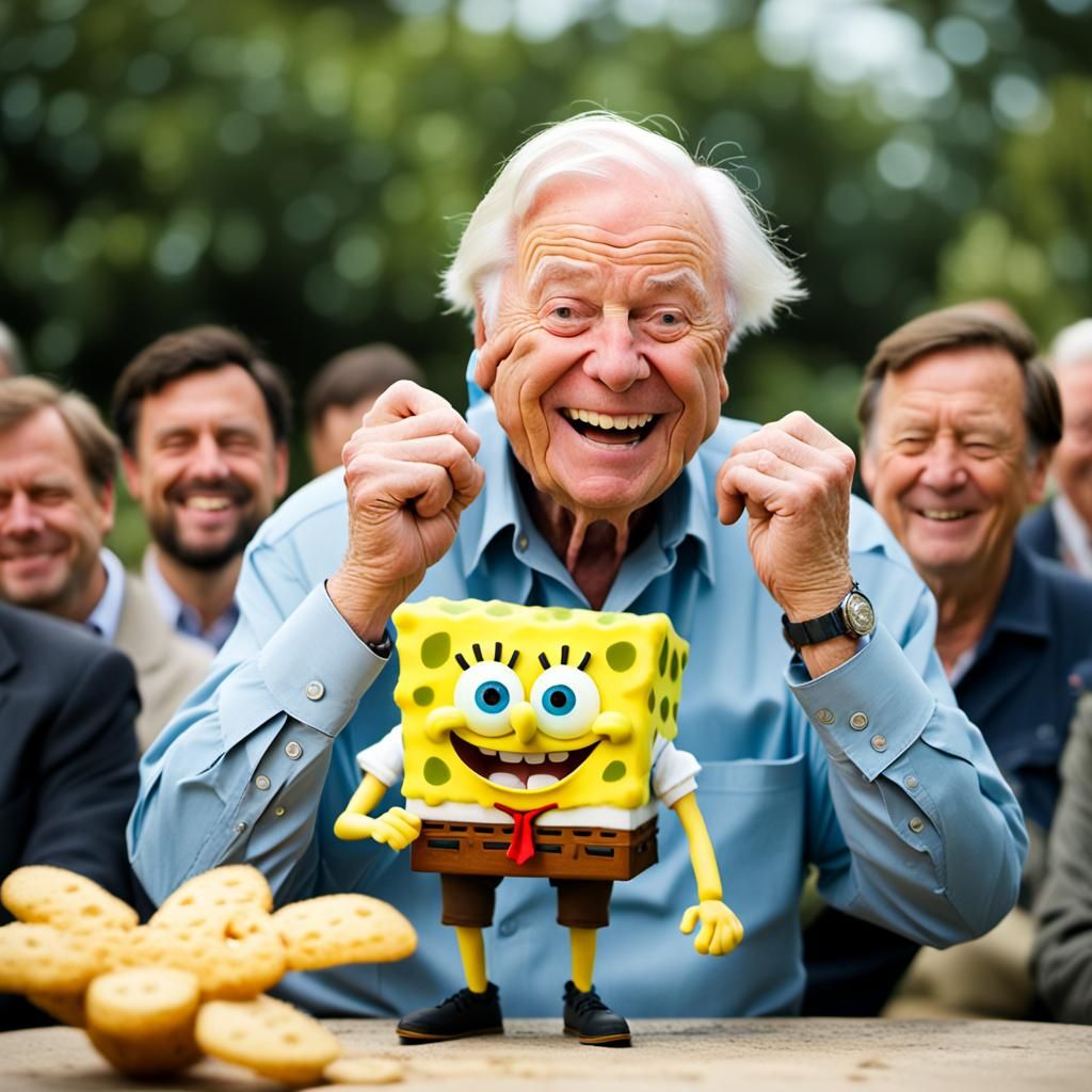 Sir David Attenborough with SpongeBob Squarepants.