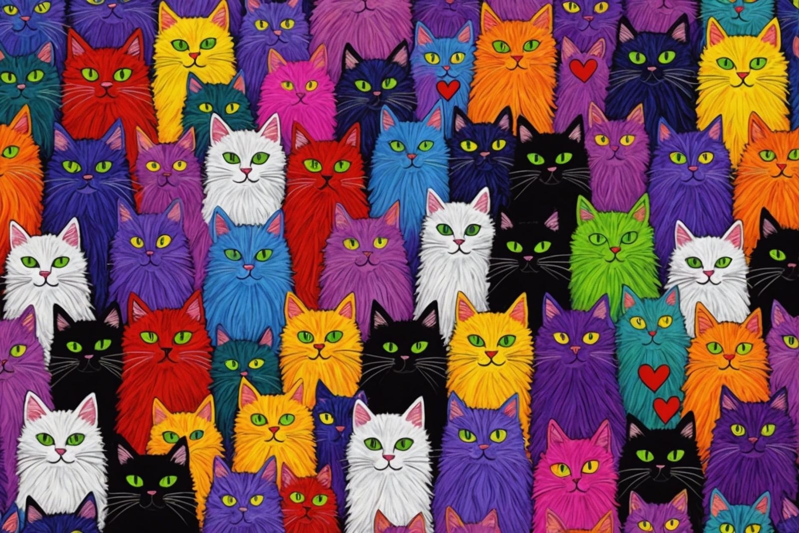 Psychedelic Fur Cats in Rows, Art Brut Style
