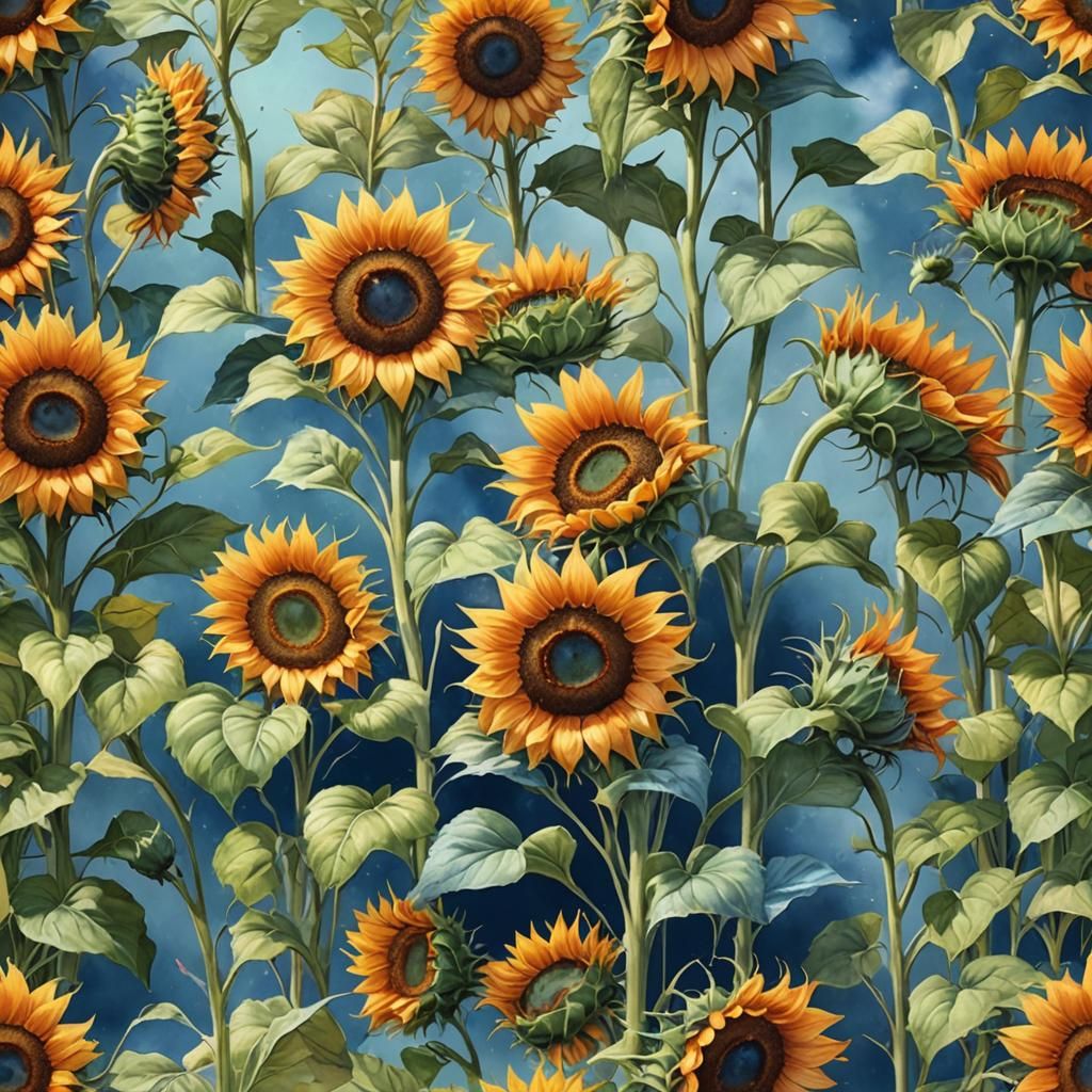 Fantastical Sunflower Art in Pastel Watercolor Shades