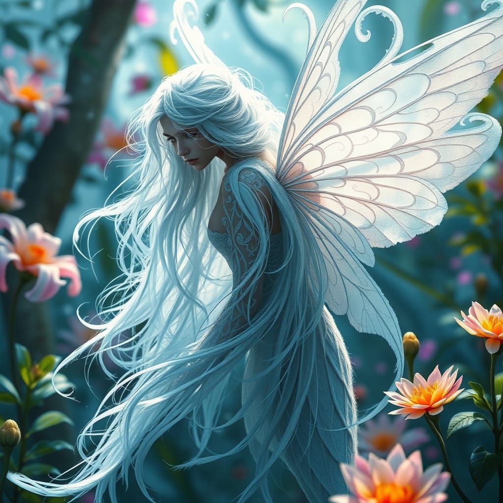Ethereal Fairy Amidst Vibrant Environment in Fantasy Concept...