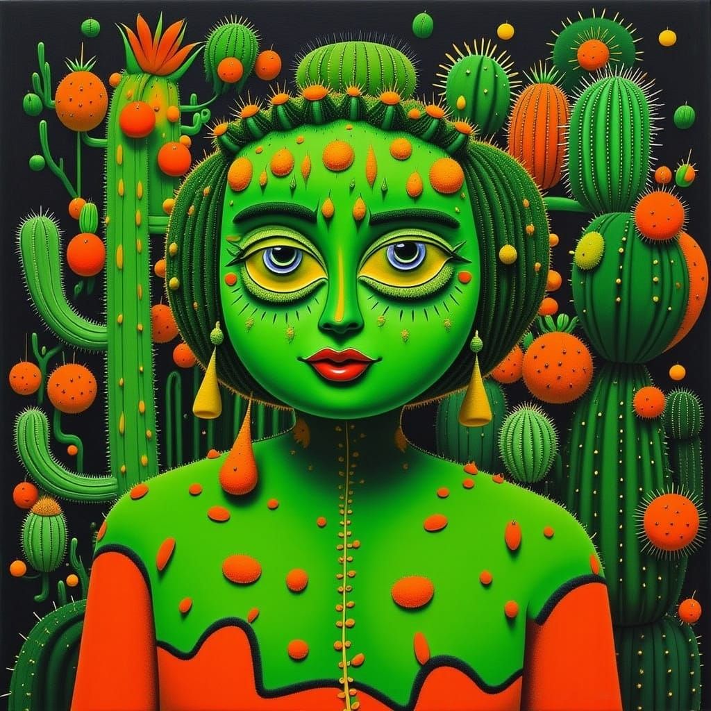 Neon Cactus Character in Vibrant Colors