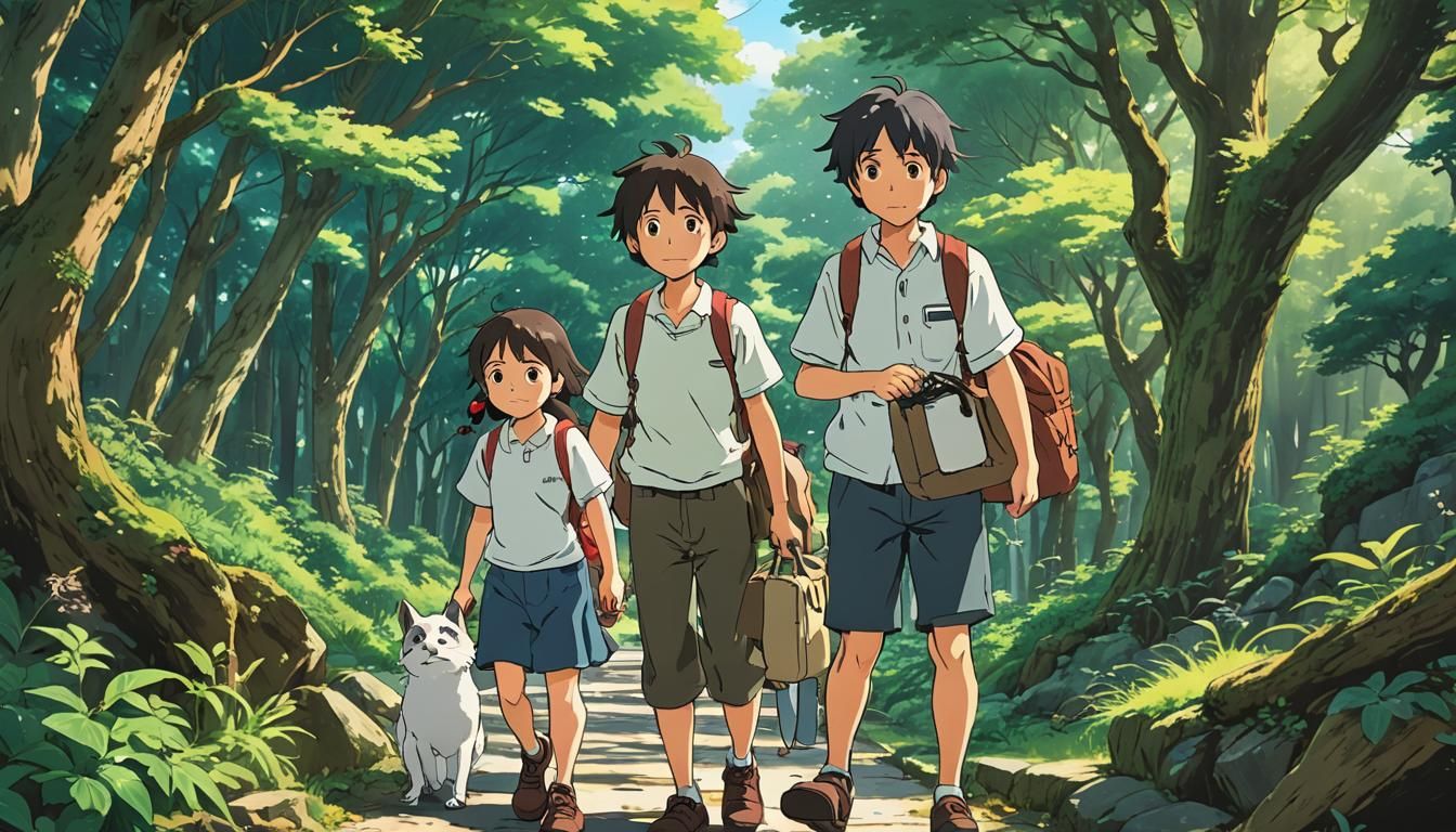 Anime Style Ink Drawing of Congenial Companions