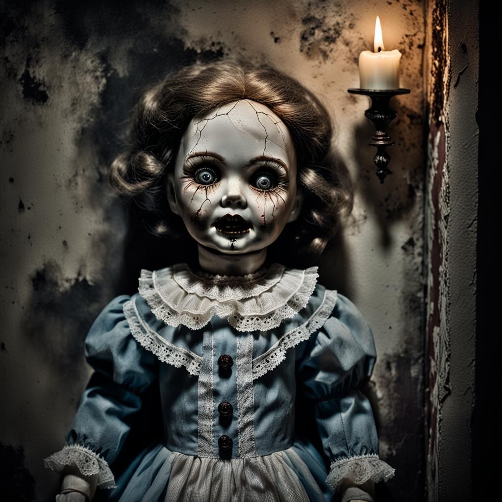 Haunted Porcelain Doll in Dilapidated Room