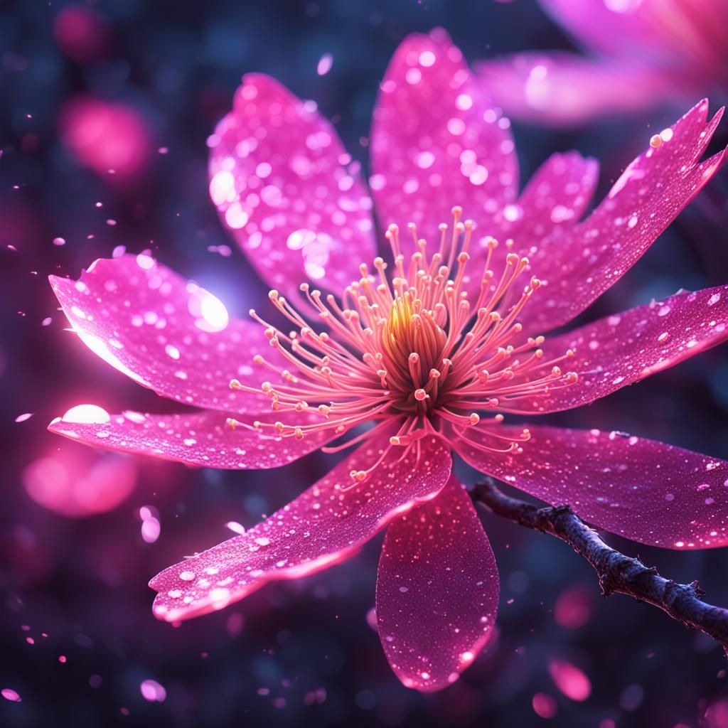 Epic Sakura Flower with Magic Wake in Synthwave Style