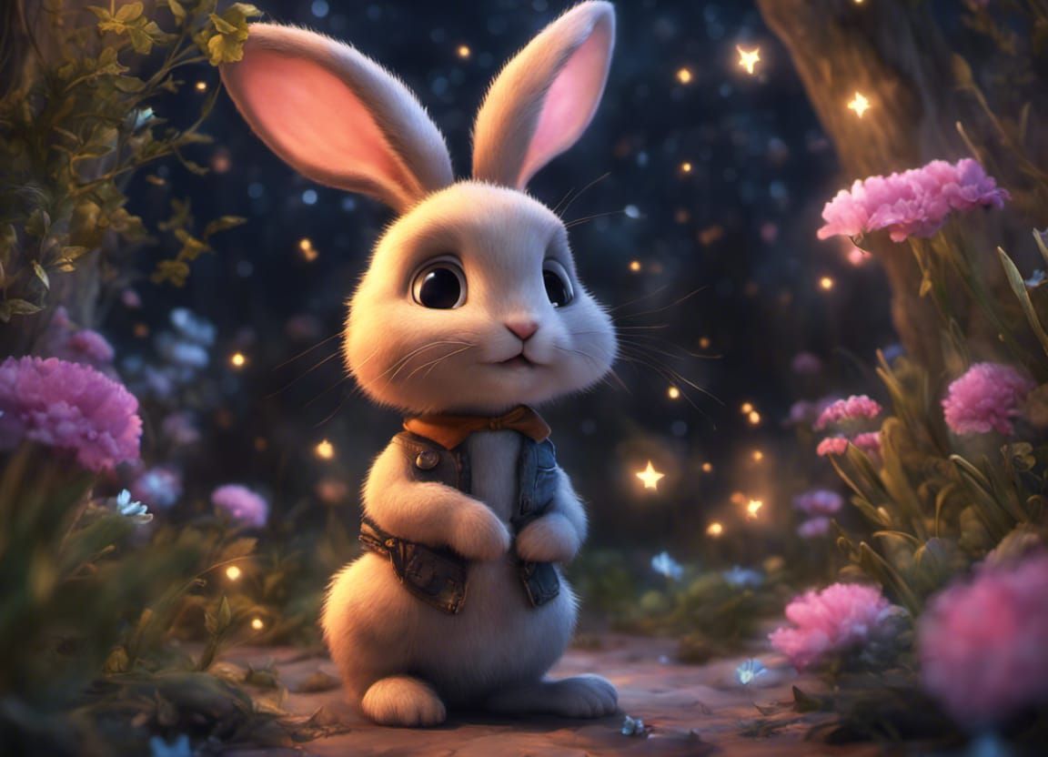 Cute Rabbit Wishes Good Night in Cozy Scene