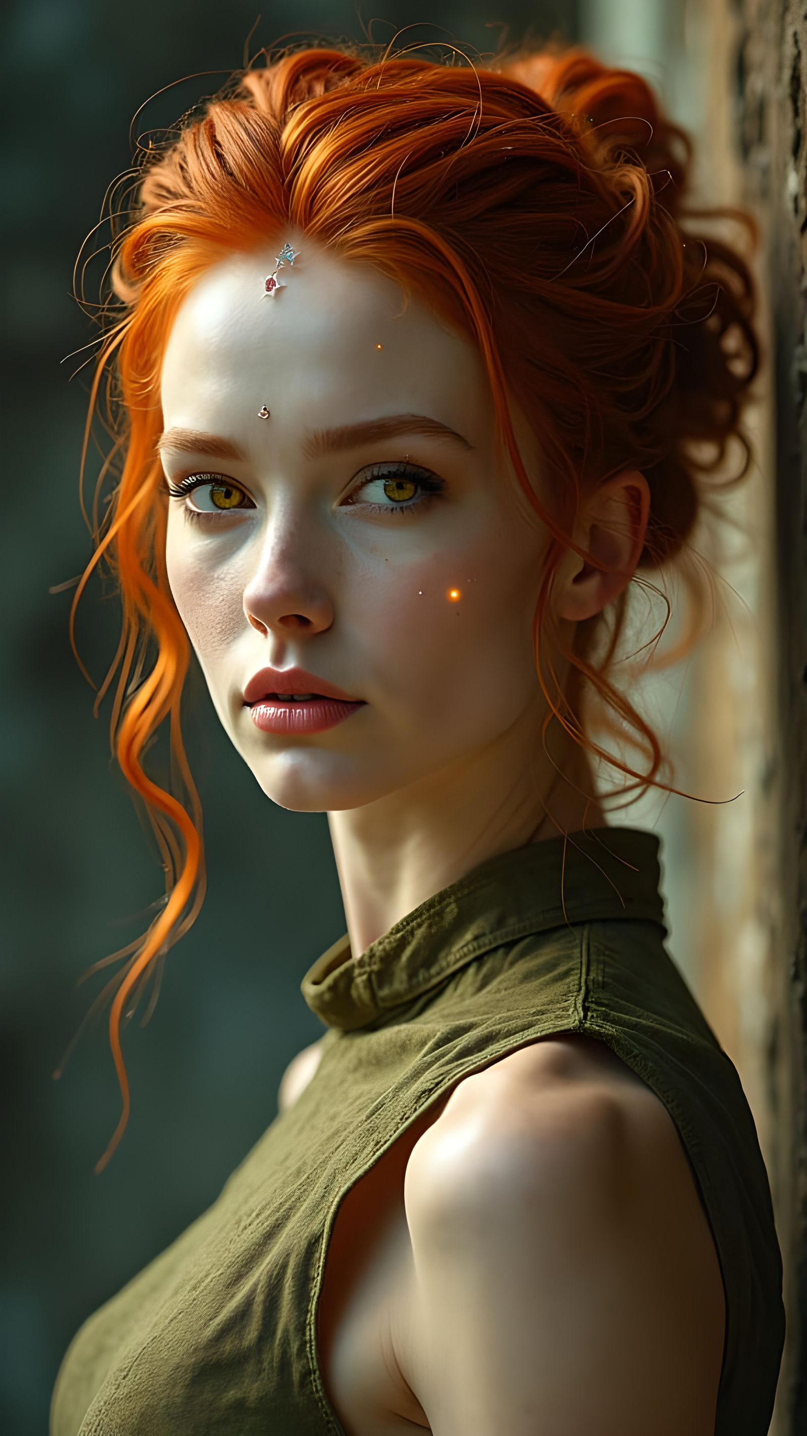 Red-Haired Woman with Yellow Eyes, Hyperrealistic Portrait