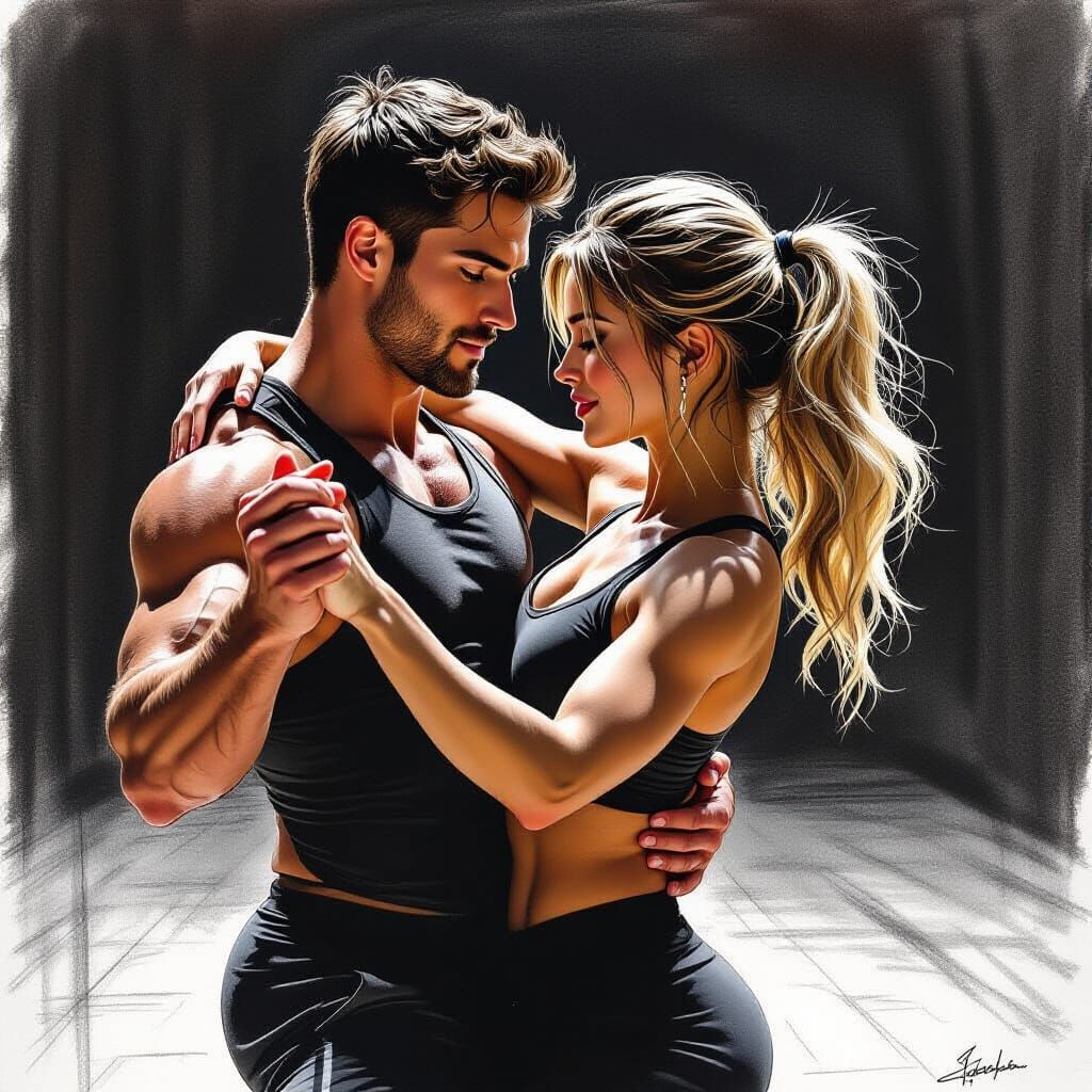 Tango Passion: Charcoal Drawing in Dance Studio