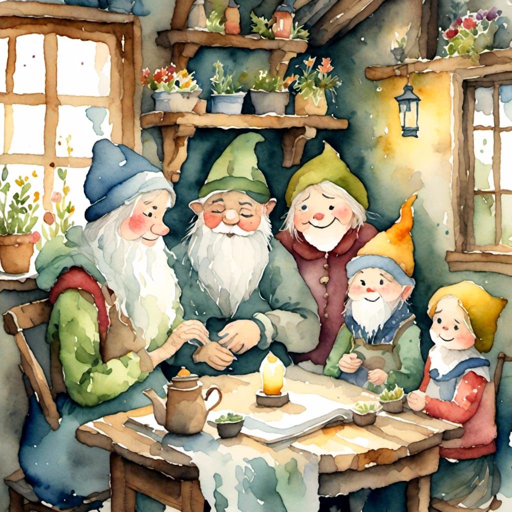 Cozy Gnome Grandma Watercolor Illustration