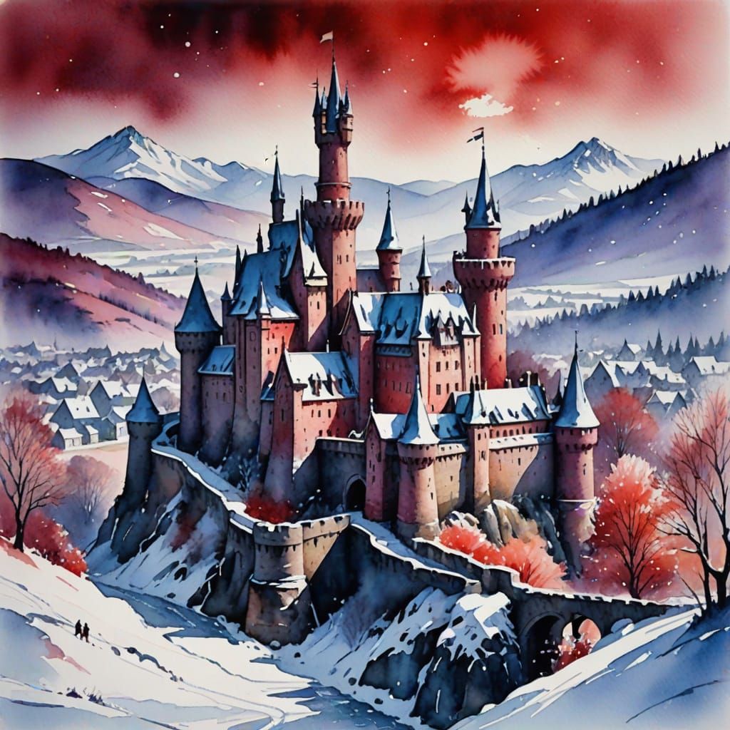 Winter Kingdom of Frost-Covered Knights in Vibrant Watercolo...
