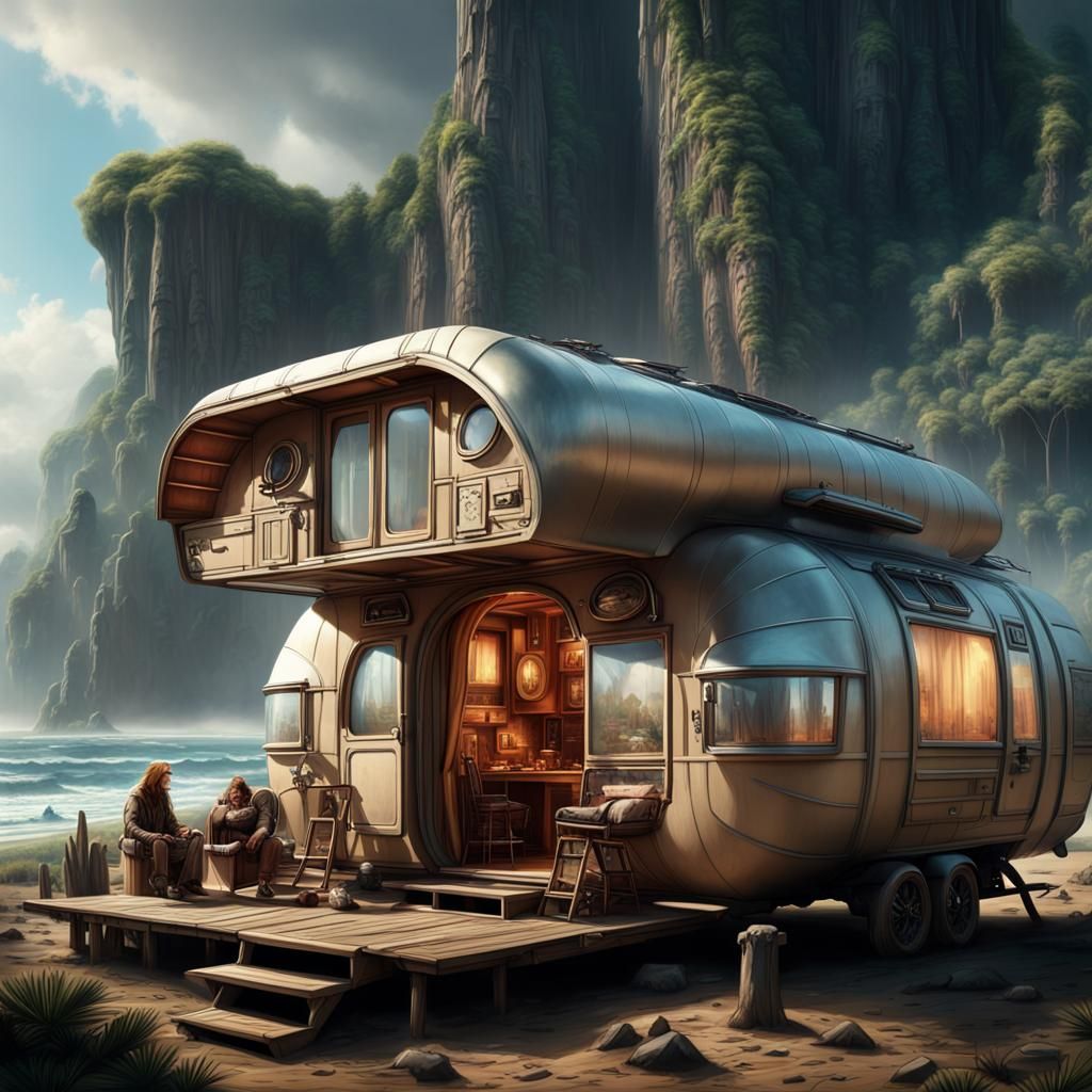 Robinson Crusoe and Futuristic Caravan: Digital Matte Painti...