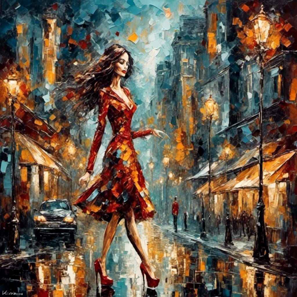 Retrofuturist High Heels in City at Night