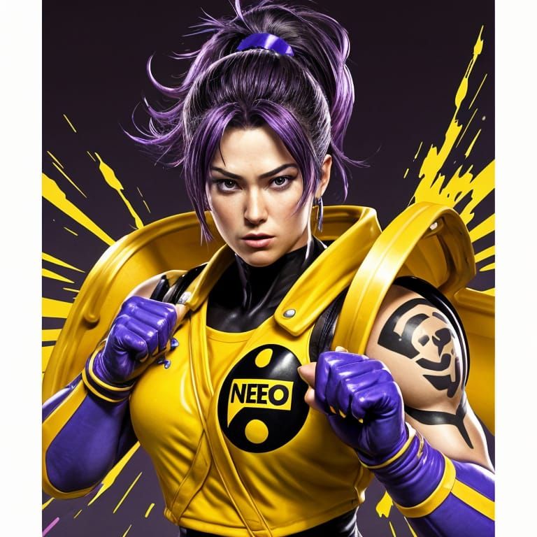 Neogeo Fighter Character in Purple and Yellow