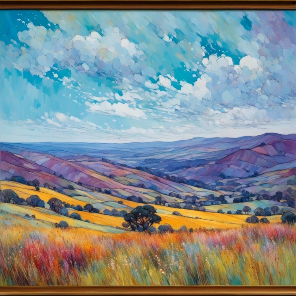 Stained Glass Landscape Impasto Style Painting