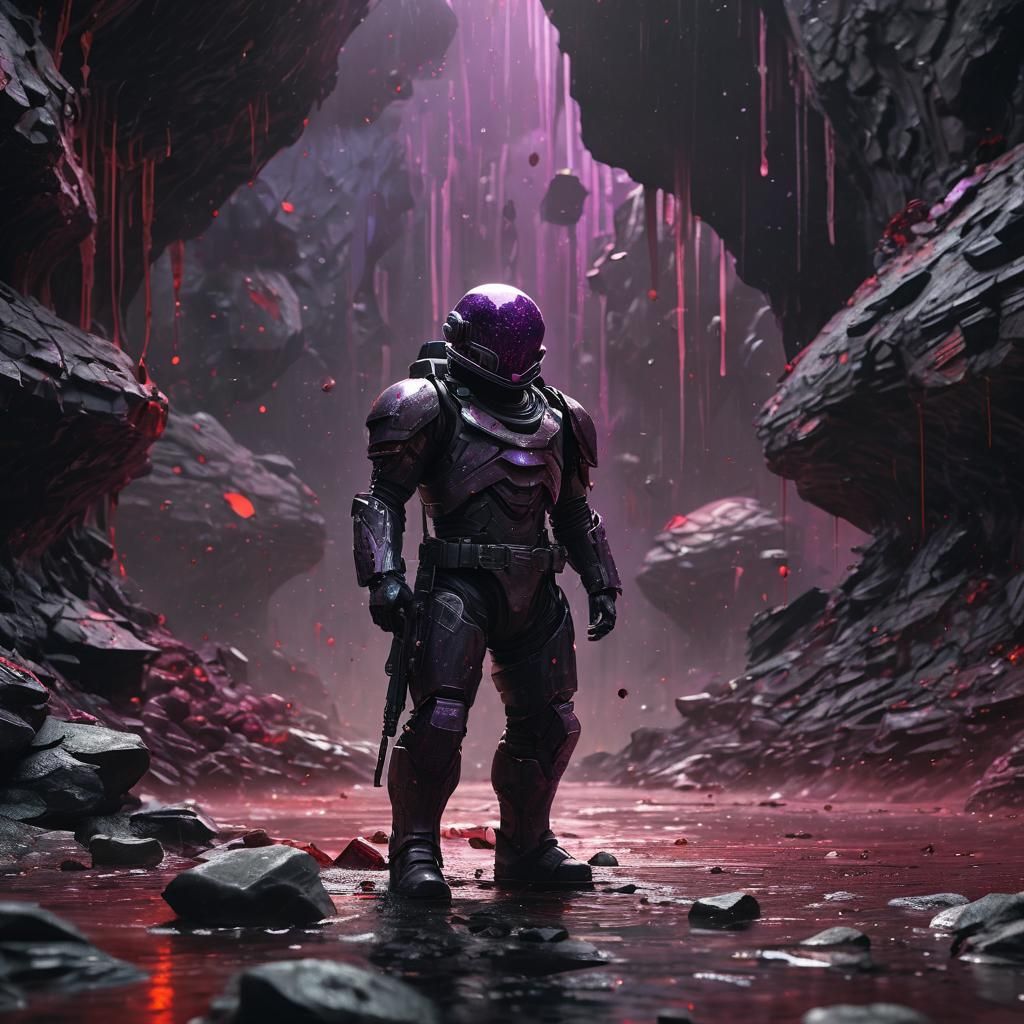 Futuristic Soldier in Blood Rain: Dark Fantasy Art