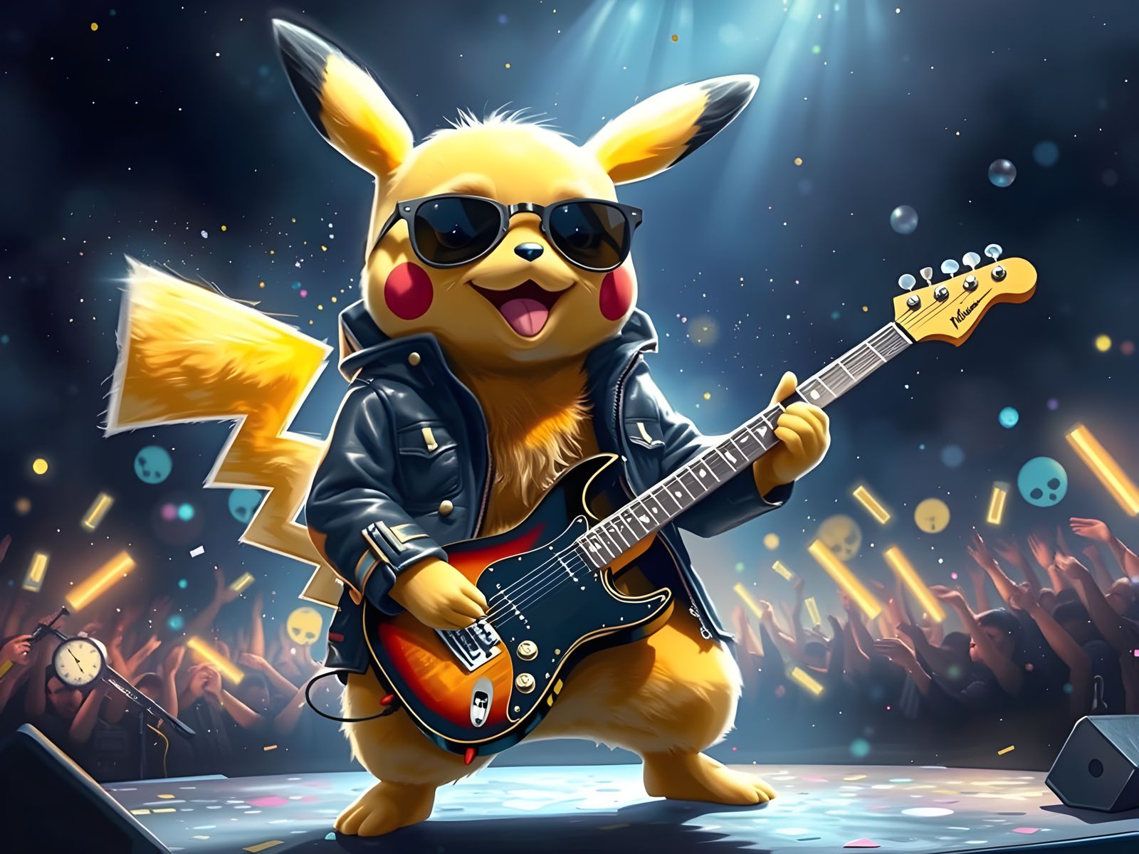 Electric Pikachu Rock Star Performs in Concert