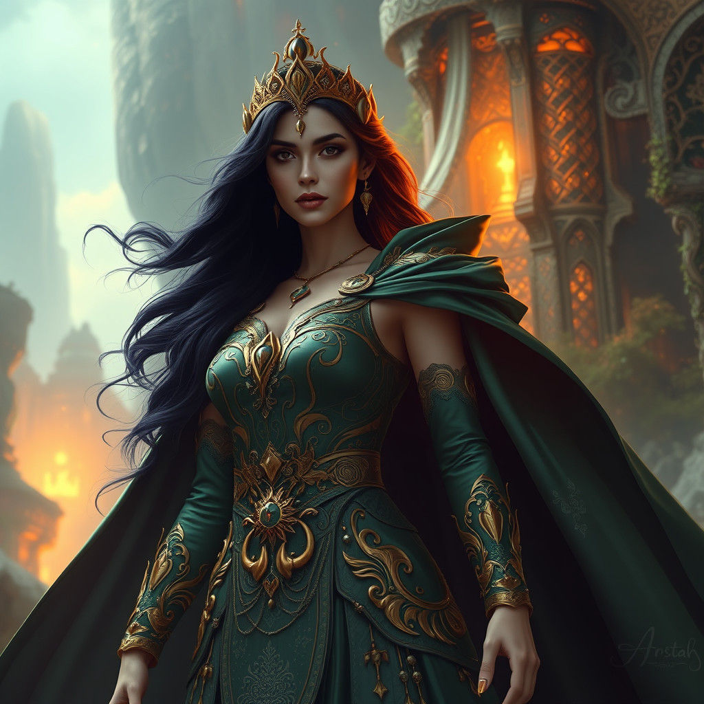 Emerald Goddess in Mystical Realm: Concept Art