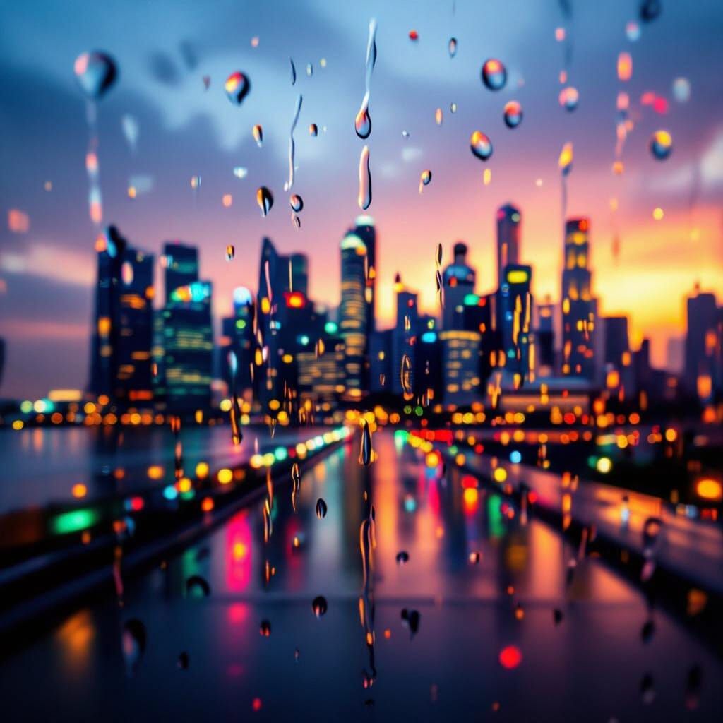 Cityscape Through Raindrops: Moody Neon Lights